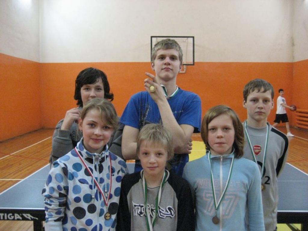 Jaunie tenisisti - pirmajā rindā (no kreisās): Laura Karole (1.vieta), Niks Brants (jaunākais dalībnieks), Ilva Paipala (2.vieta); 2.rindā (nokreisās): Nauris Sirmacis (1.vieta), Artūrs Haritonovs (3.vieta) un Viesturs Groza (2.vieta).