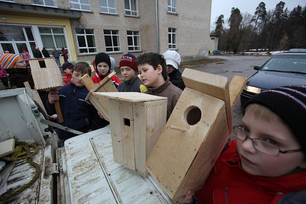 Gulbenes vidusskolas abu 3.klašu skolēnu izgatavotos putnu būrīšus AS “Latvijas Valsts meži” darbinieki nogādāja uz Lejasstradu mežiem. Izvietot būrus mežā viņiem palīgā devās arī paši skolēni.
Autors: Gatis Bogdanovs