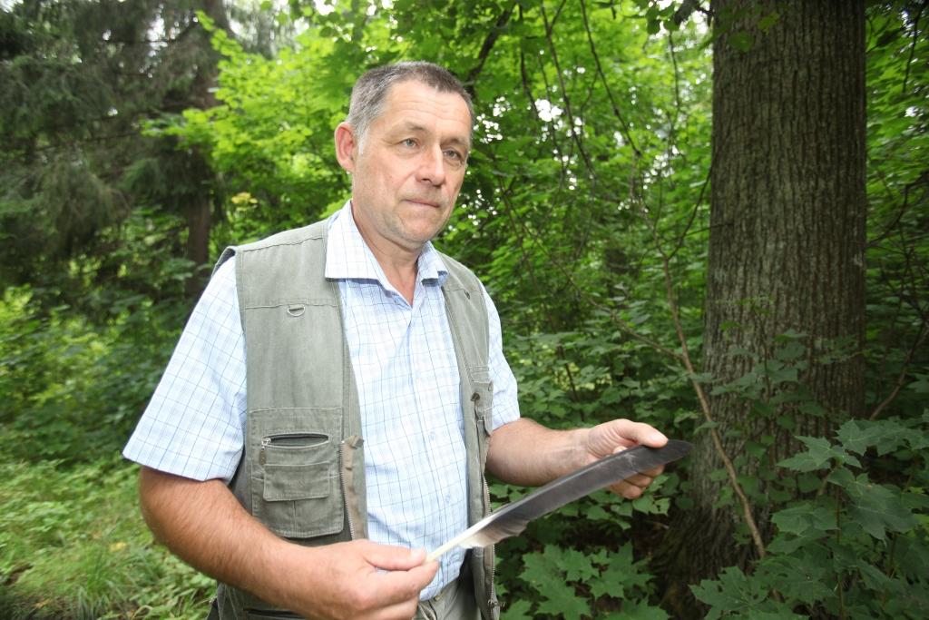 Pirms kāda laika Vilis Ziņģis Naglenes pusē atradis melnā stārķa spalvu. Tā bijusi zemē pie koka, kur atradās ligzda. Foto: Evita Brokāne