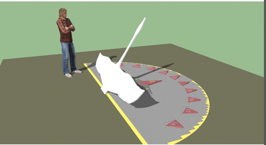 Saules pulksteņa skices vēl tiek precizētas, bet tas izskatīsies aptuveni tā, kā ir redzams šajā attēlā. 