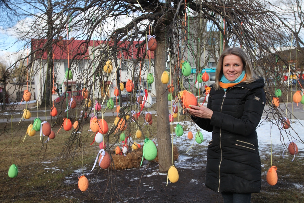 Floriste Larisa Stradiņa, iztiekot bez Lieldienu zaķa palīdzības, kopā ar palīgiem izgatavojusi divus simtus krāsainu olu, kas radušas vietu Gulbenes centrālajā skvērā un Jaunatnes parkā. 
Autors: Gatis Bogdanovs