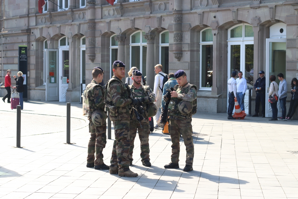 Daudzās Eiropas pilsētās, tostarp Strasbūrā, kur atrodas viena no Eiropas Parlamenta ēkām, īpaši drošības pasākumi vairs neizsauc izbrīnu, arī šie vīri armijas formās, kas sastopami pie lielas daļas nozīmīgāko pilsētas objektu.
