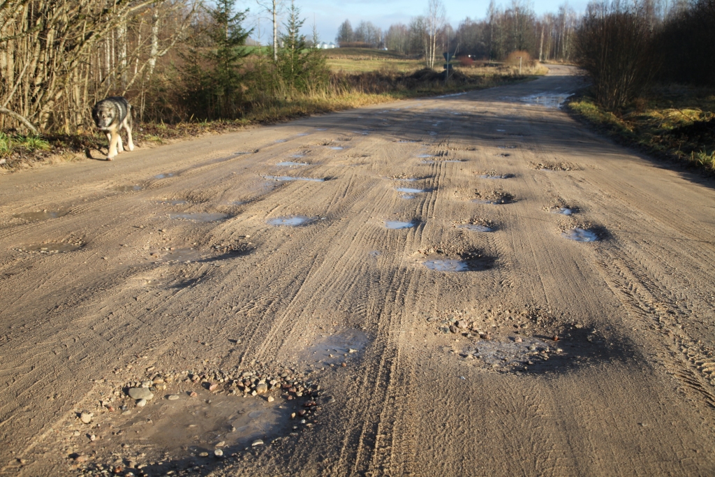 Ceļa Ozolkalns-Galgauska posms no “Vaka” līdz Blomes pieturai ir diezgan kritiskā stāvoklī.  
Autors: Gatis Bogdanovs