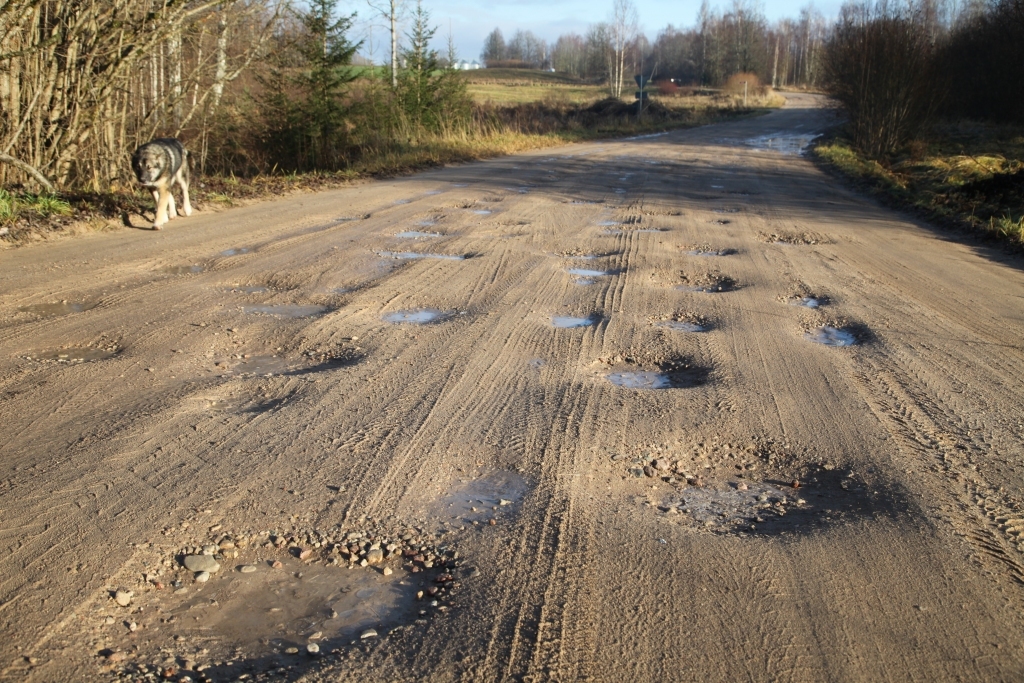 Ceļa Ozolkalns-Galgauska posms no “Vaka” līdz Blomes pieturai ir diezgan kritiskā stāvoklī.  
Autors: Gatis Bogdanovs
