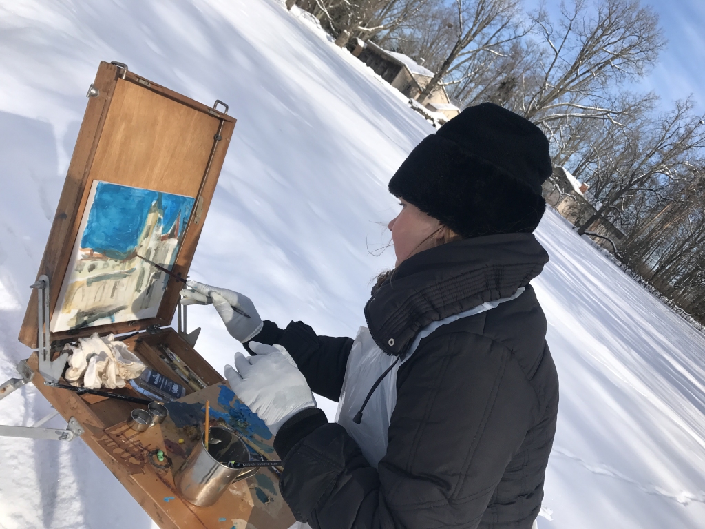 Mākslas akadēmijas studenti un docētāji iemūžina Stāmerienas pili.
Autors: no personiskā arhīva
