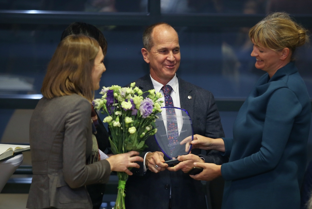 Žurnāliste Indra Sprance, Pēteris Greste un Sanita Jemberga.
Autors: Evija Trifanova (Leta)