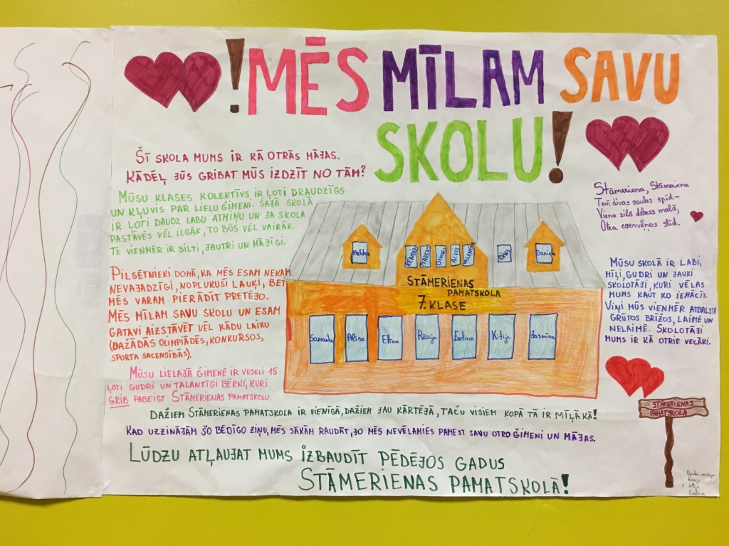 Kad Stāmerienas pamatskolā ieradās pašvaldības darba grupa, skolēni savu attieksmi bija pauduši zīmējumos.