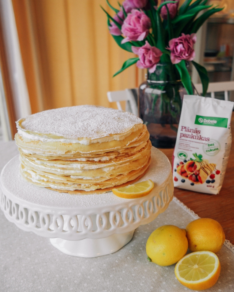 Plāno pankūku kūka ar biezpiena citronu krēmu
Autors: no AS Dobeles dzirnavnieks arhīva