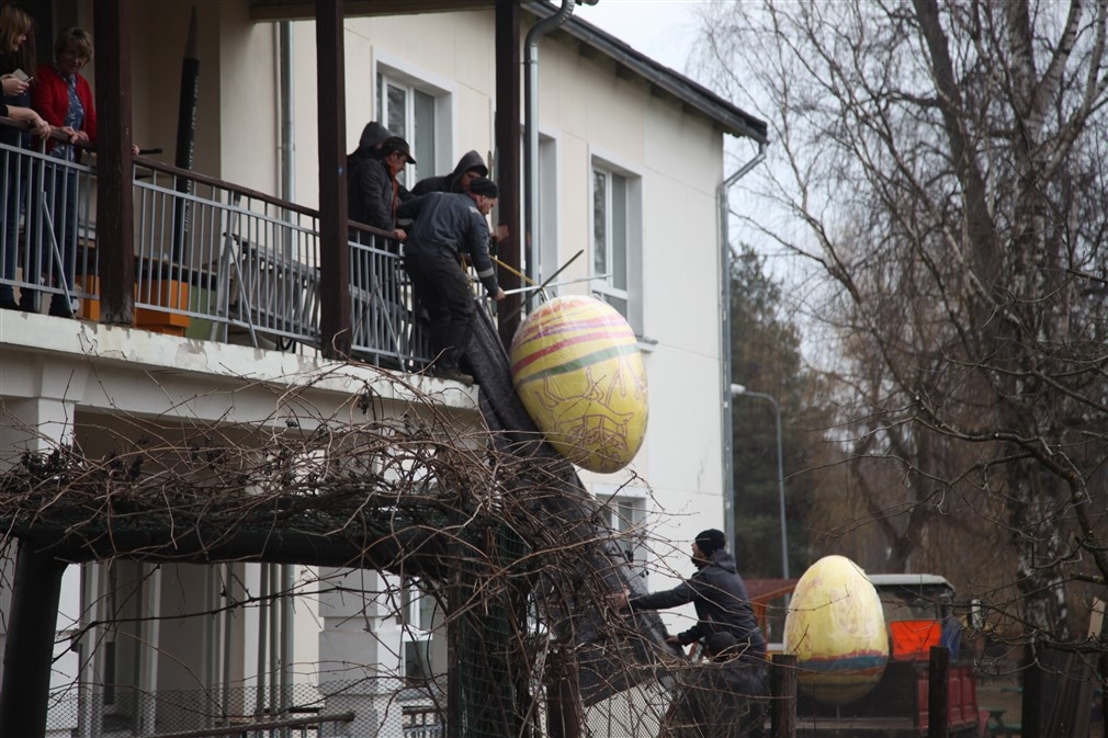 Gulbenes m­­ākslas skolas balkona durvis vija vienīgās, pa kurām olas varēja dabūt iekšā uz apgleznošanu, gan pēc tam ārā, lai tās nogādātu pilsētas centrālajā skvērā, par ko parūpējās labiekārtošanas iestādes darbinieki.
Autors: Gatis Bogdanovs
