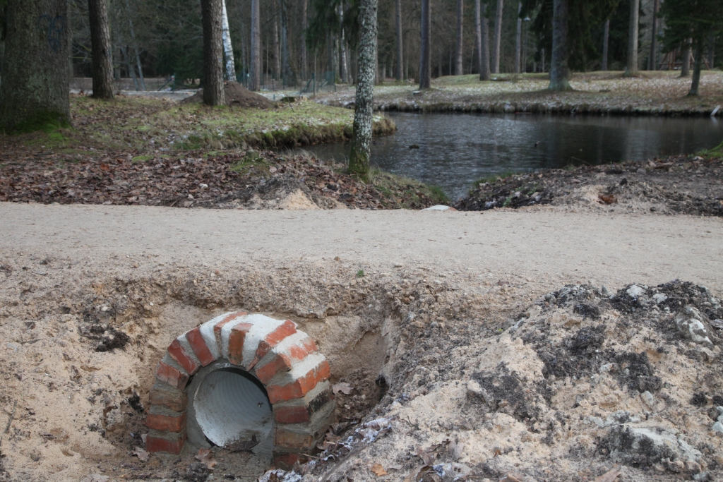 Ķieģeļus caurteku apdarei rekonstruētajā Spārītes parka daļa ir uzdāvinājis Litenes iedzīvotājs no saviem personiskajiem krājumiem.  
Autors: Gatis Bogdanovs