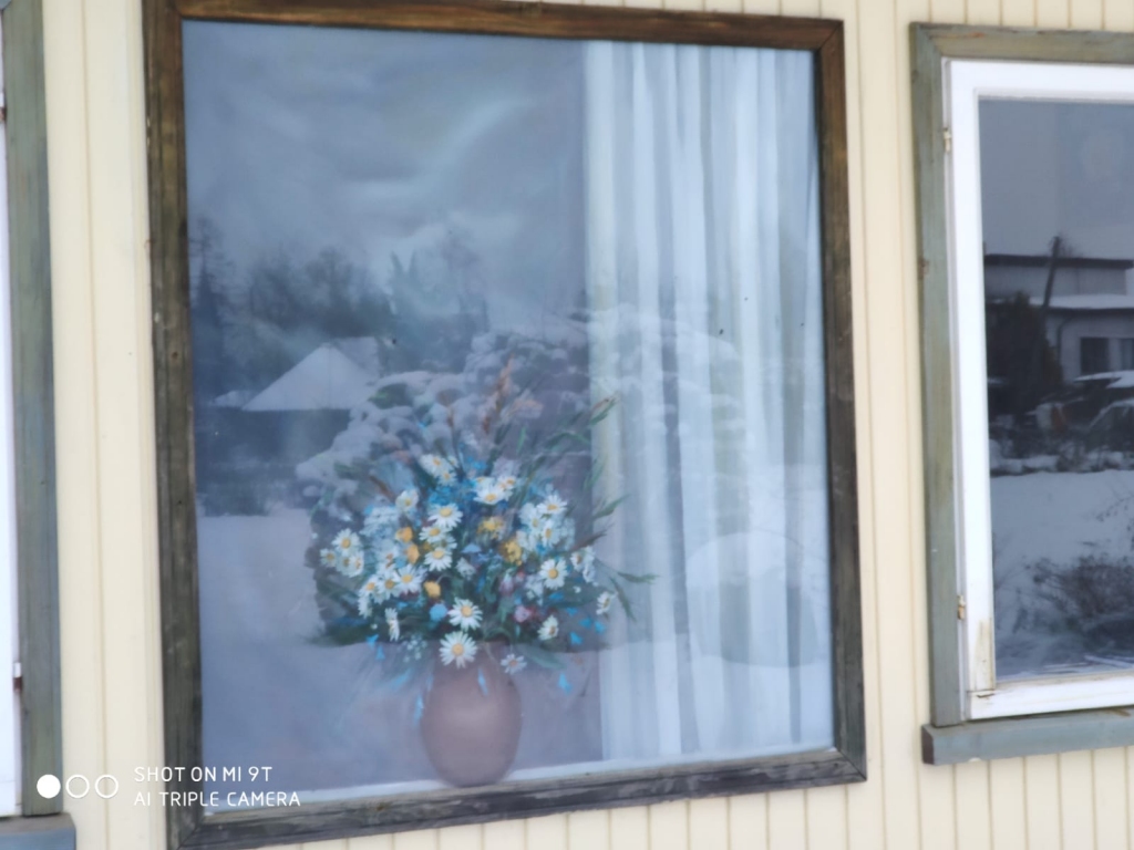 Varakļānos kādā privātmājā loga vietā – Ilvijas Juškevičas glezna. 
Autors: no personiskā arhīva