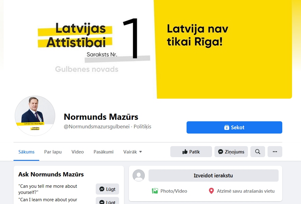 Reklamējas sociālajos tīklos. Partijas “Latvijas attīstībai” deputātu kandidāti iepazīstina ar sevi, izmantojot personiskos profilus vietnē “Facebook.lv”. Tur publiskots arī šā saraksta cilvēku videosveiciens Latvijas Republikas Neatkarības atjaunošanas dienā. Partijas Gulbenes nodaļa izdevusi arī savu priekšvēlēšanu reklāmas avīzi.
Autors: ekrānšāviņš no sociālajiem tīkliem