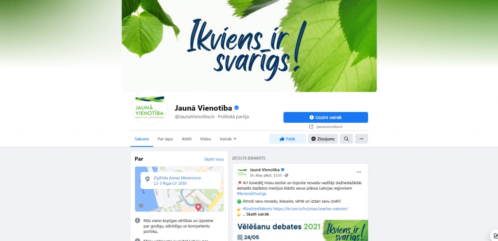 Bez iestīvinātiem uzvalkiem. Arī ne kabinetos, bet ārpus tiem. Tā sociālajos tīklos “Jaunās Vienotības” deputātu kandidāti sevi reklamē paši, nekāda īpaša vietne šim nolūkam nav izveidota. “Jaunā Vienotība” Gulbenes novada domes vēlēšanās startē ar 4. kārtas numuru.
Autors: ekrānšāviņš  no “Facebook”