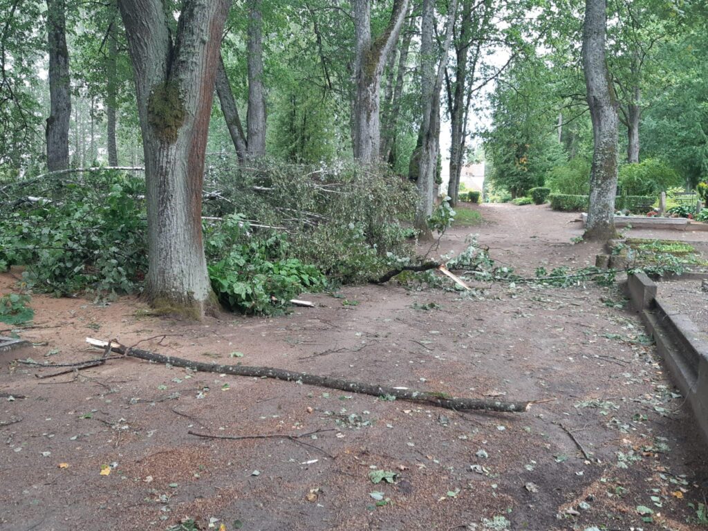 Pēc vētras Gulbenes Vecajos kapos otrdien, 8.augustā, agrā rītā. 
Autors:  Foto: no privātā arhīva