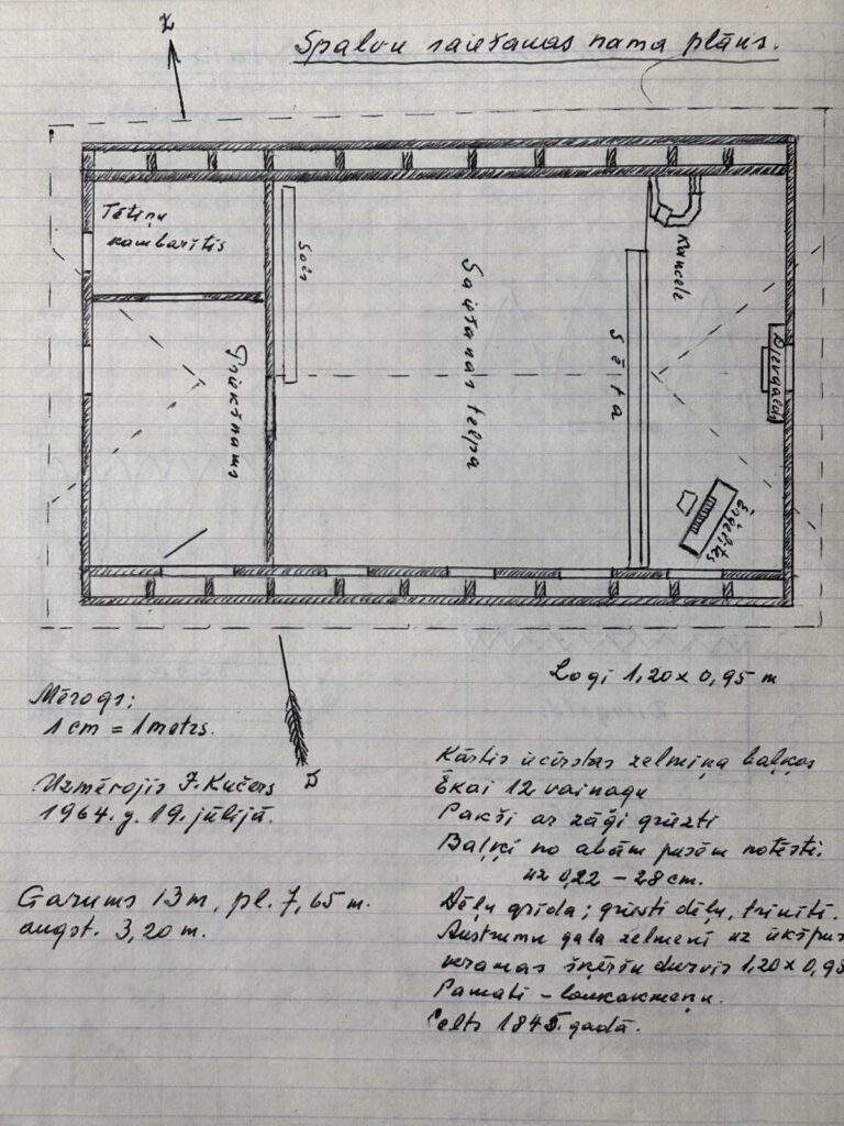 “Spalvu” saiešanas nama plāns Jāņa Kučera dienasgrāmatā. 
Autors: Foto: no Gulbenes novada vēstures un mākslas muzeja krājuma